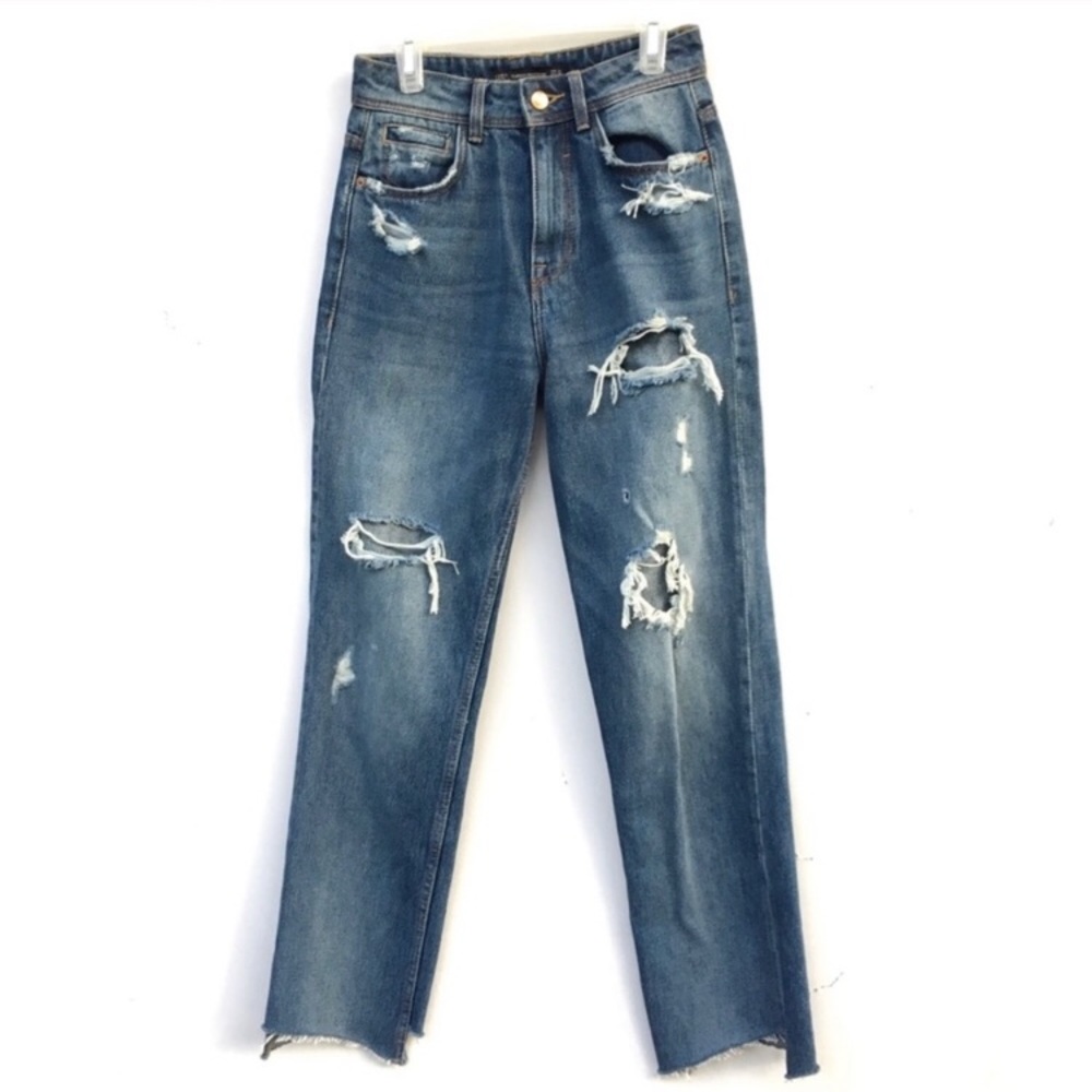Zara TRF Jeans ✨ High waisted ,distressed cropped
